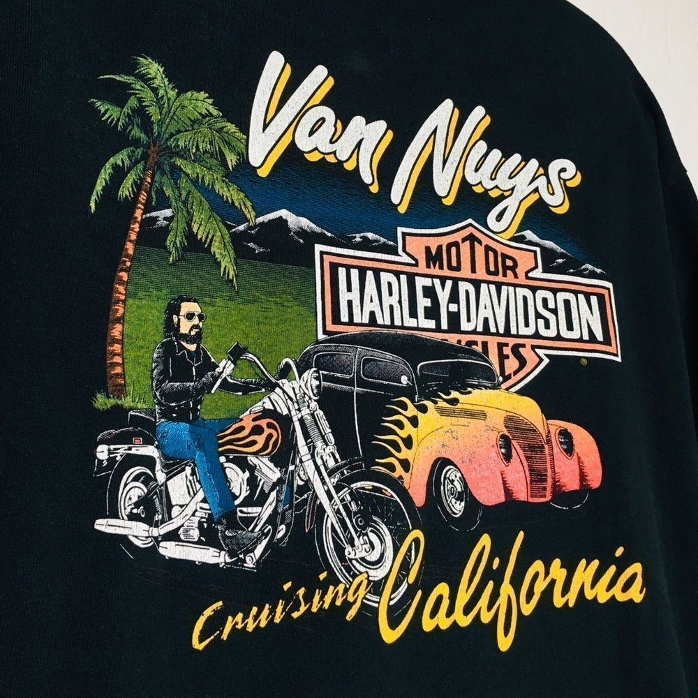 VTG 90s Harley Davidson Feel The Heat Motorcycle Long Sleeve Shirt CA Van Nuys L - Picture 4 of 7
